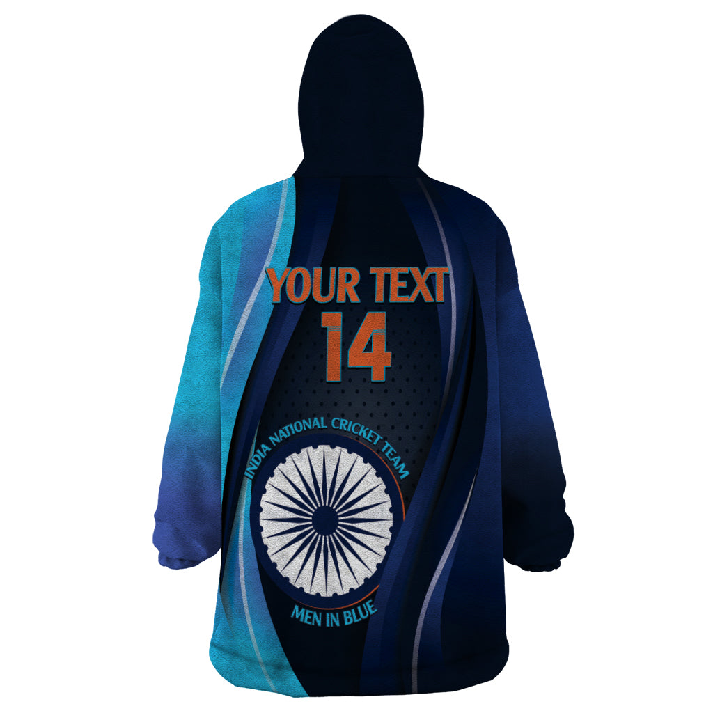 Custom India Cricket Wearable Blanket Hoodie 2024 World Cup Go Men in Blue - Wonder Print Shop