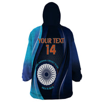 Custom India Cricket Wearable Blanket Hoodie 2024 World Cup Go Men in Blue - Wonder Print Shop