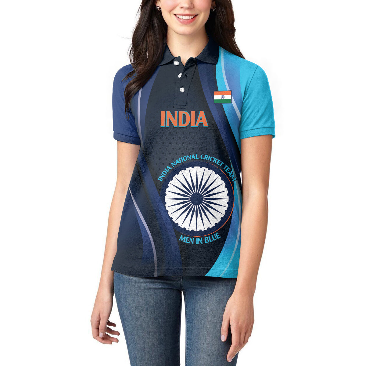 Custom India Cricket Women Polo Shirt 2024 World Cup Go Men in Blue - Wonder Print Shop