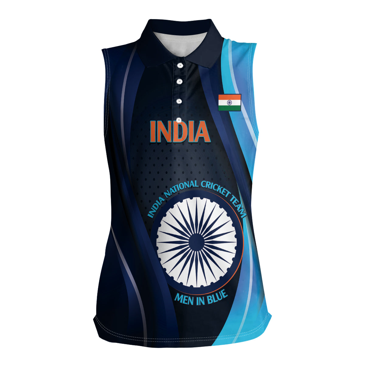 Custom India Cricket Women Sleeveless Polo Shirt 2024 World Cup Go Men in Blue