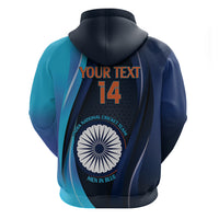 Custom India Cricket Zip Hoodie 2024 World Cup Go Men in Blue - Wonder Print Shop