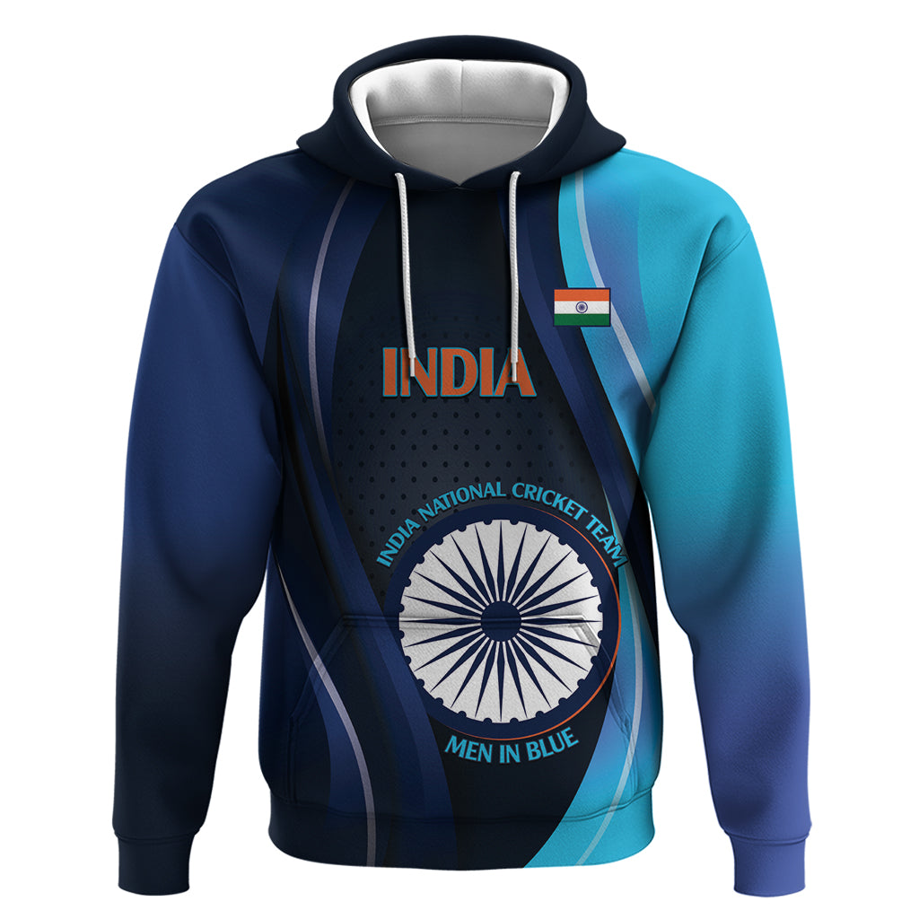 Custom India Cricket Zip Hoodie 2024 World Cup Go Men in Blue - Wonder Print Shop