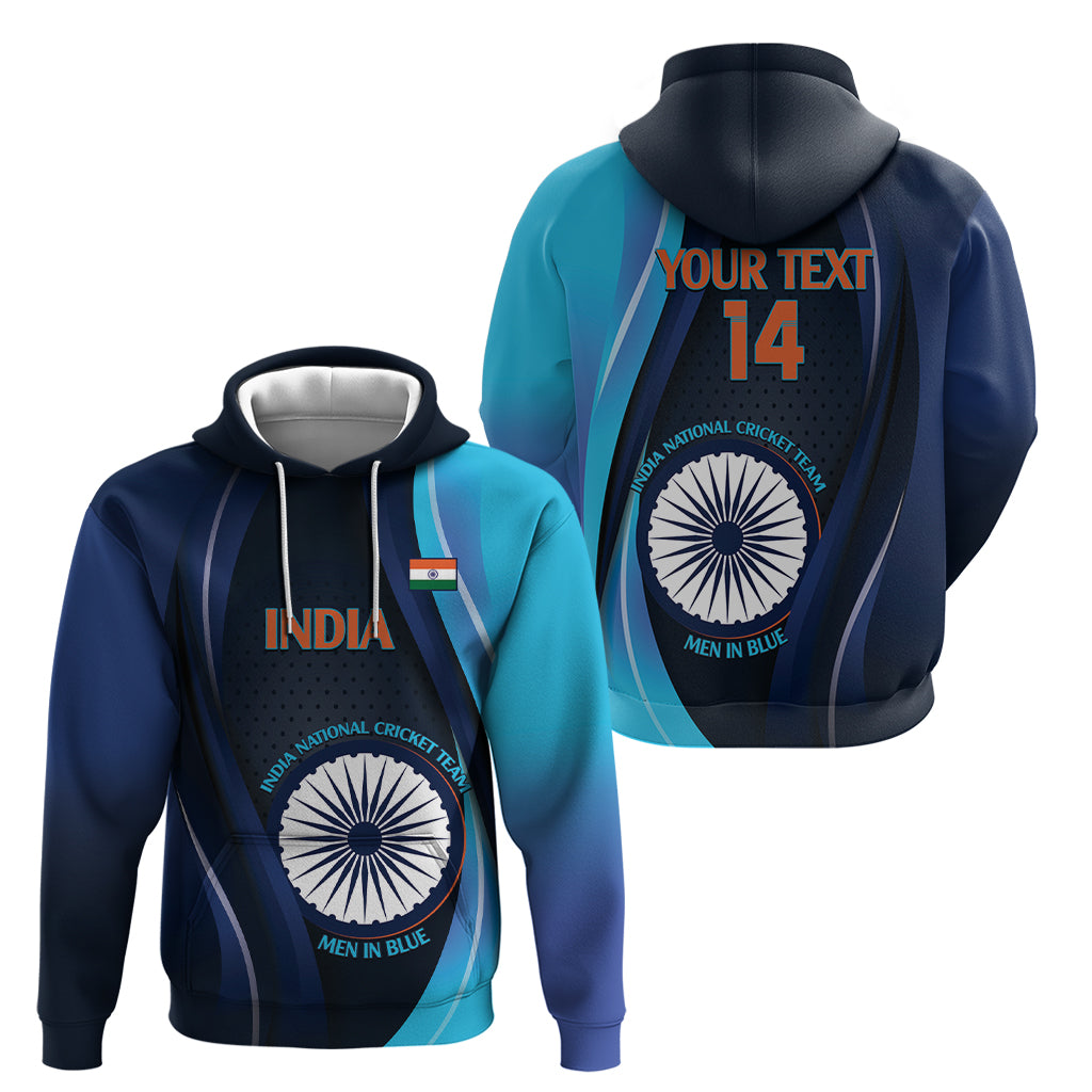 Custom India Cricket Zip Hoodie 2024 World Cup Go Men in Blue - Wonder Print Shop