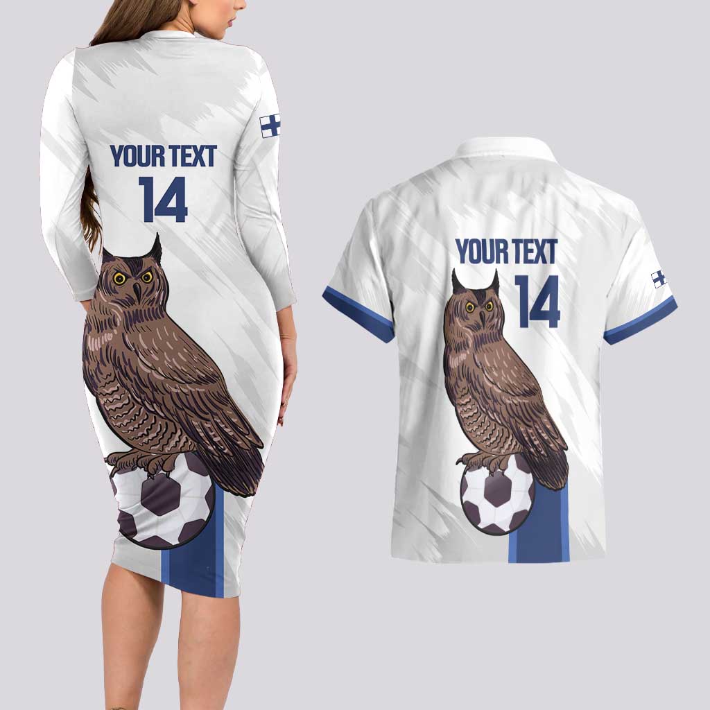 Custom Finland Football Couples Matching Long Sleeve Bodycon Dress and Hawaiian Shirt Suomi Come On Huuhkajat