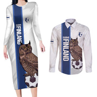 Custom Finland Football Couples Matching Long Sleeve Bodycon Dress and Long Sleeve Button Shirt Suomi Come On Huuhkajat