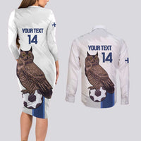 Custom Finland Football Couples Matching Long Sleeve Bodycon Dress and Long Sleeve Button Shirt Suomi Come On Huuhkajat