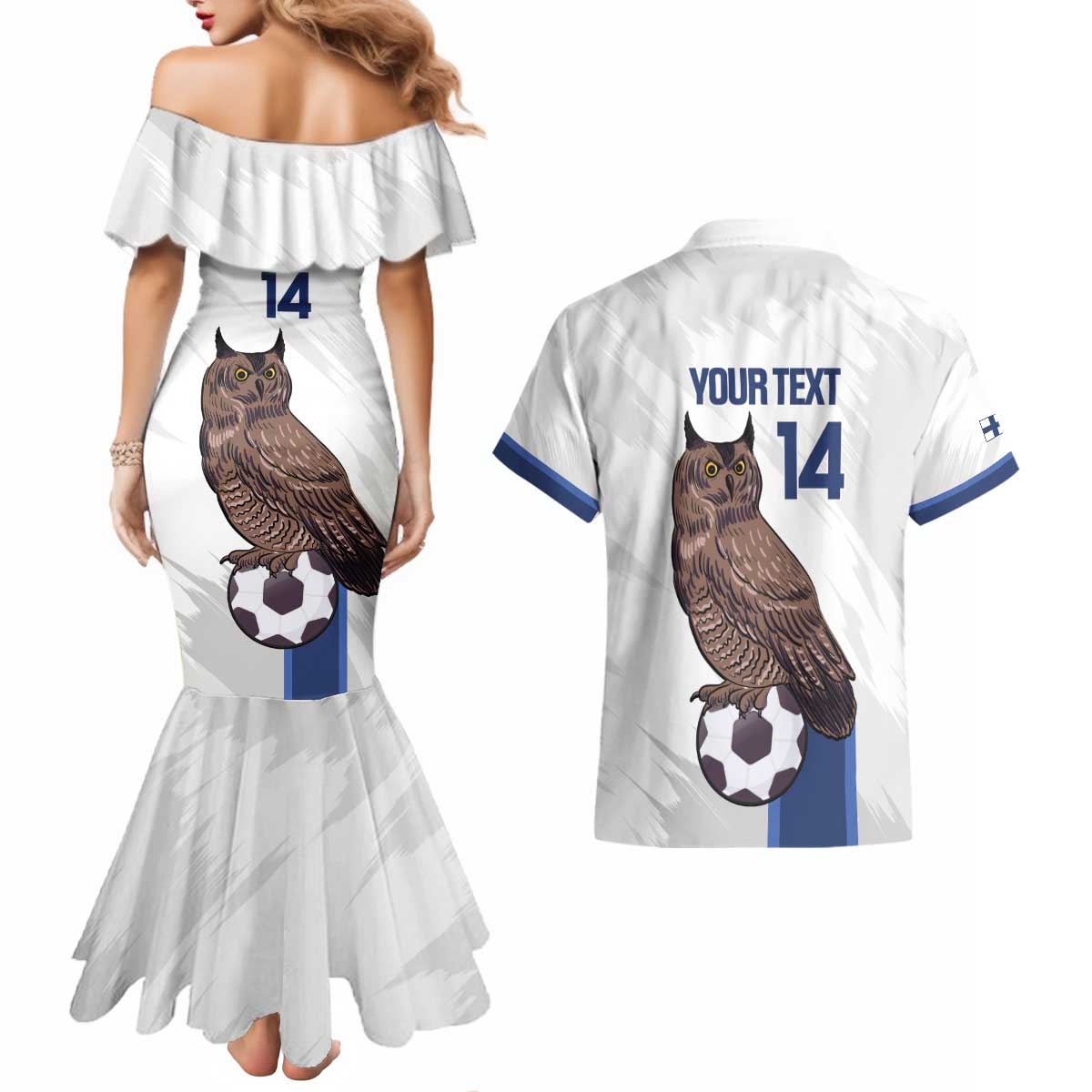 Custom Finland Football Couples Matching Mermaid Dress and Hawaiian Shirt Suomi Come On Huuhkajat
