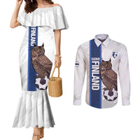 Custom Finland Football Couples Matching Mermaid Dress and Long Sleeve Button Shirt Suomi Come On Huuhkajat