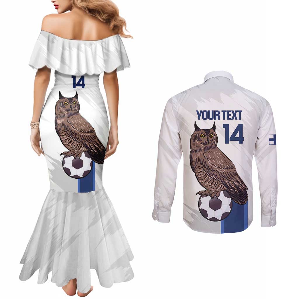 Custom Finland Football Couples Matching Mermaid Dress and Long Sleeve Button Shirt Suomi Come On Huuhkajat