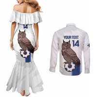 Custom Finland Football Couples Matching Mermaid Dress and Long Sleeve Button Shirt Suomi Come On Huuhkajat