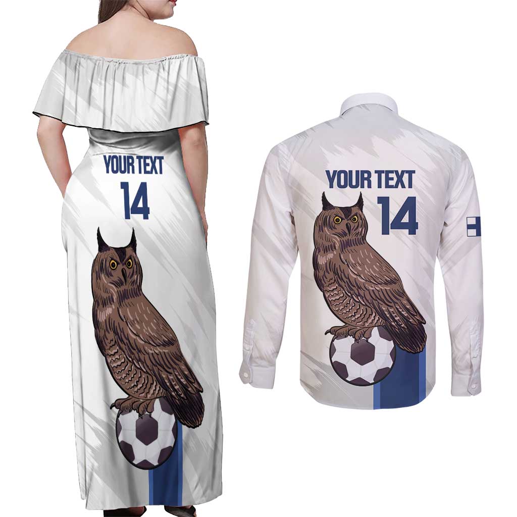Custom Finland Football Couples Matching Off Shoulder Maxi Dress and Long Sleeve Button Shirt Suomi Come On Huuhkajat