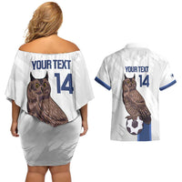 Custom Finland Football Couples Matching Off Shoulder Short Dress and Hawaiian Shirt Suomi Come On Huuhkajat