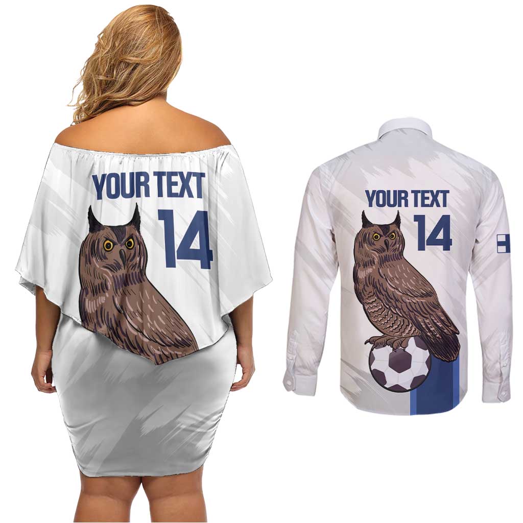 Custom Finland Football Couples Matching Off Shoulder Short Dress and Long Sleeve Button Shirt Suomi Come On Huuhkajat