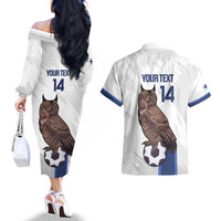 Custom Finland Football Couples Matching Off The Shoulder Long Sleeve Dress and Hawaiian Shirt Suomi Come On Huuhkajat