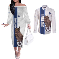 Custom Finland Football Couples Matching Off The Shoulder Long Sleeve Dress and Long Sleeve Button Shirt Suomi Come On Huuhkajat