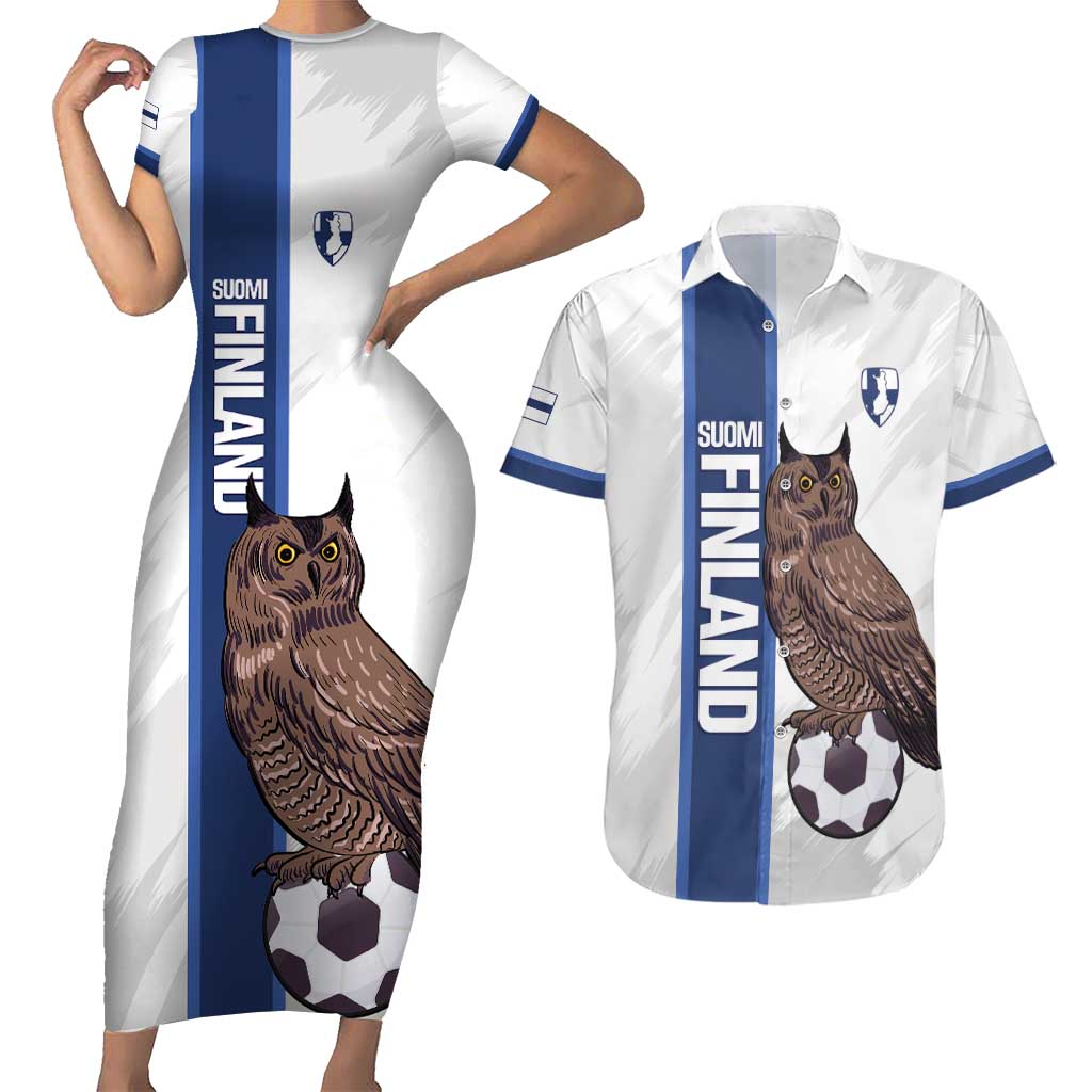 Custom Finland Football Couples Matching Short Sleeve Bodycon Dress and Hawaiian Shirt Suomi Come On Huuhkajat