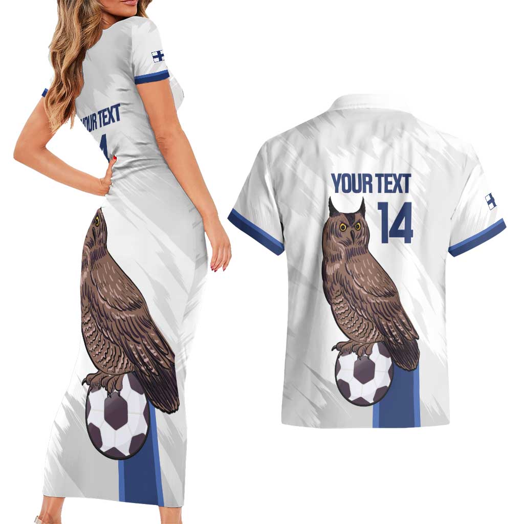 Custom Finland Football Couples Matching Short Sleeve Bodycon Dress and Hawaiian Shirt Suomi Come On Huuhkajat