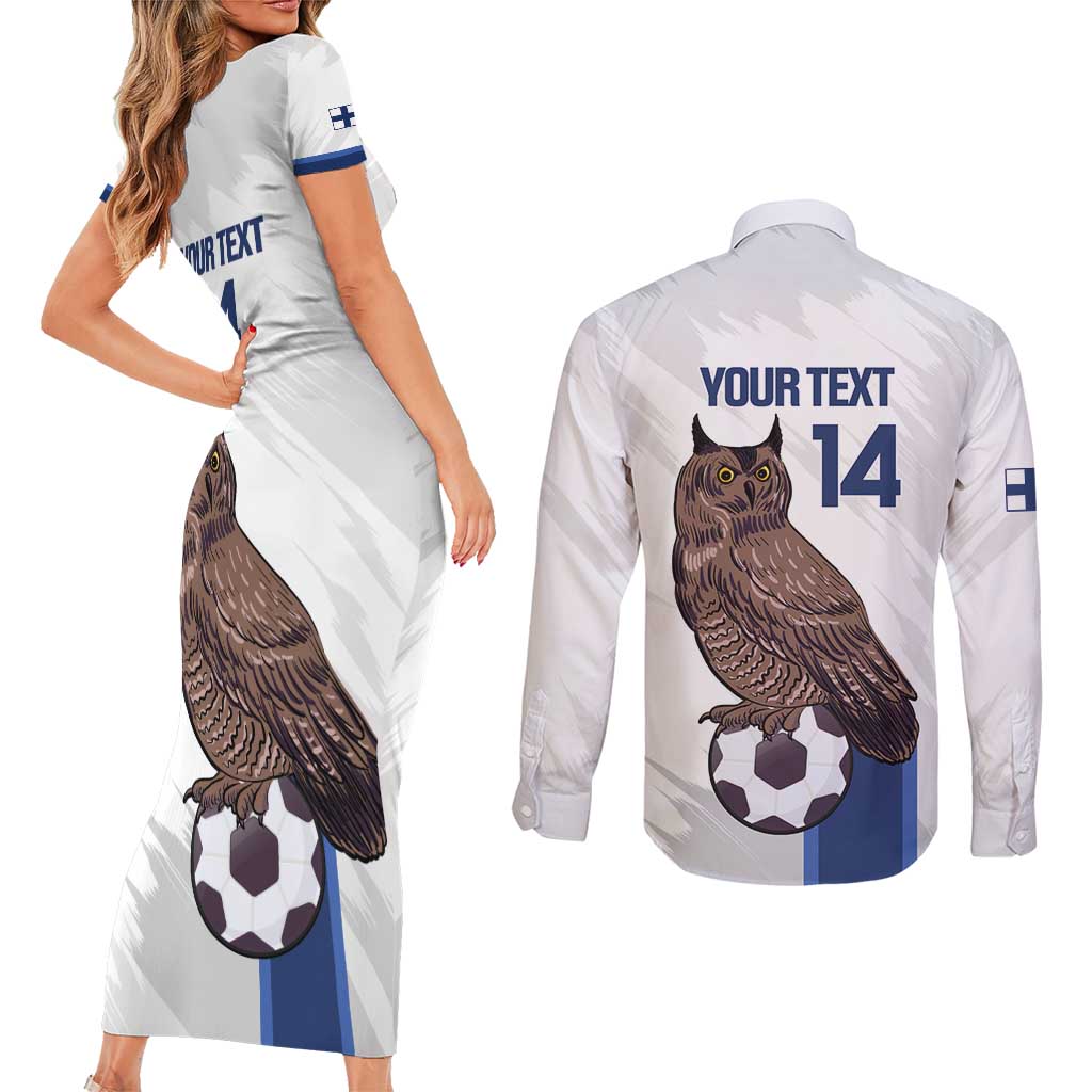 Custom Finland Football Couples Matching Short Sleeve Bodycon Dress and Long Sleeve Button Shirt Suomi Come On Huuhkajat