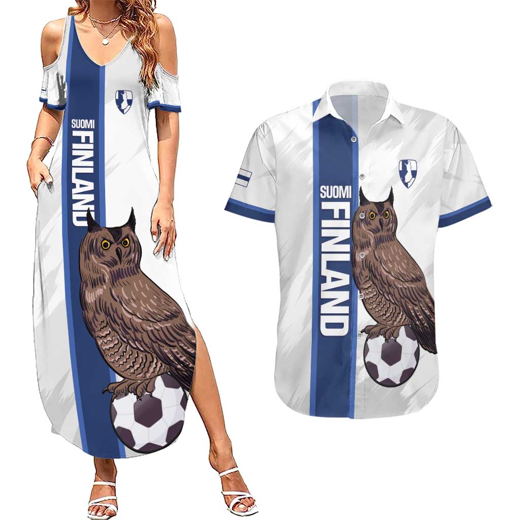 Custom Finland Football Couples Matching Summer Maxi Dress and Hawaiian Shirt Suomi Come On Huuhkajat