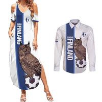 Custom Finland Football Couples Matching Summer Maxi Dress and Long Sleeve Button Shirt Suomi Come On Huuhkajat
