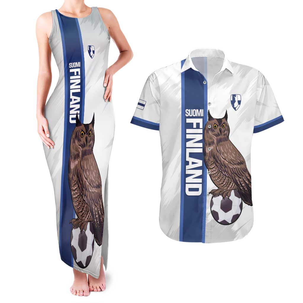 Custom Finland Football Couples Matching Tank Maxi Dress and Hawaiian Shirt Suomi Come On Huuhkajat