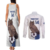 Custom Finland Football Couples Matching Tank Maxi Dress and Long Sleeve Button Shirt Suomi Come On Huuhkajat