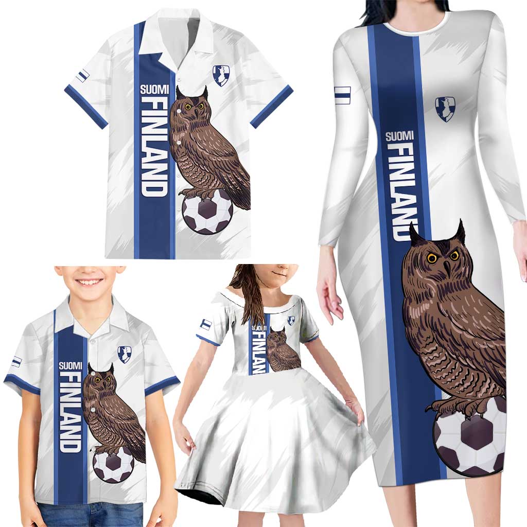 Custom Finland Football Family Matching Long Sleeve Bodycon Dress and Hawaiian Shirt Suomi Come On Huuhkajat