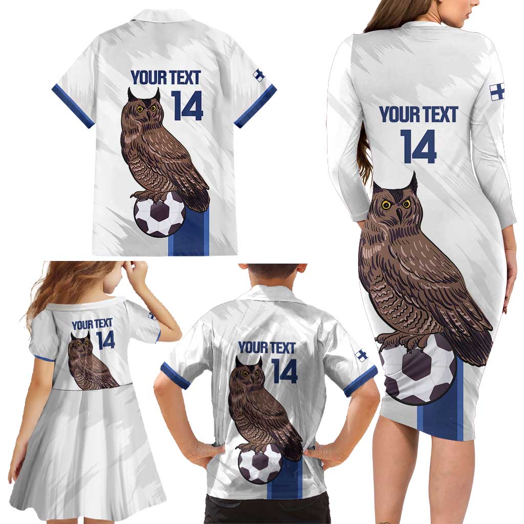 Custom Finland Football Family Matching Long Sleeve Bodycon Dress and Hawaiian Shirt Suomi Come On Huuhkajat