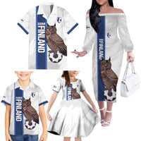 Custom Finland Football Family Matching Off The Shoulder Long Sleeve Dress and Hawaiian Shirt Suomi Come On Huuhkajat