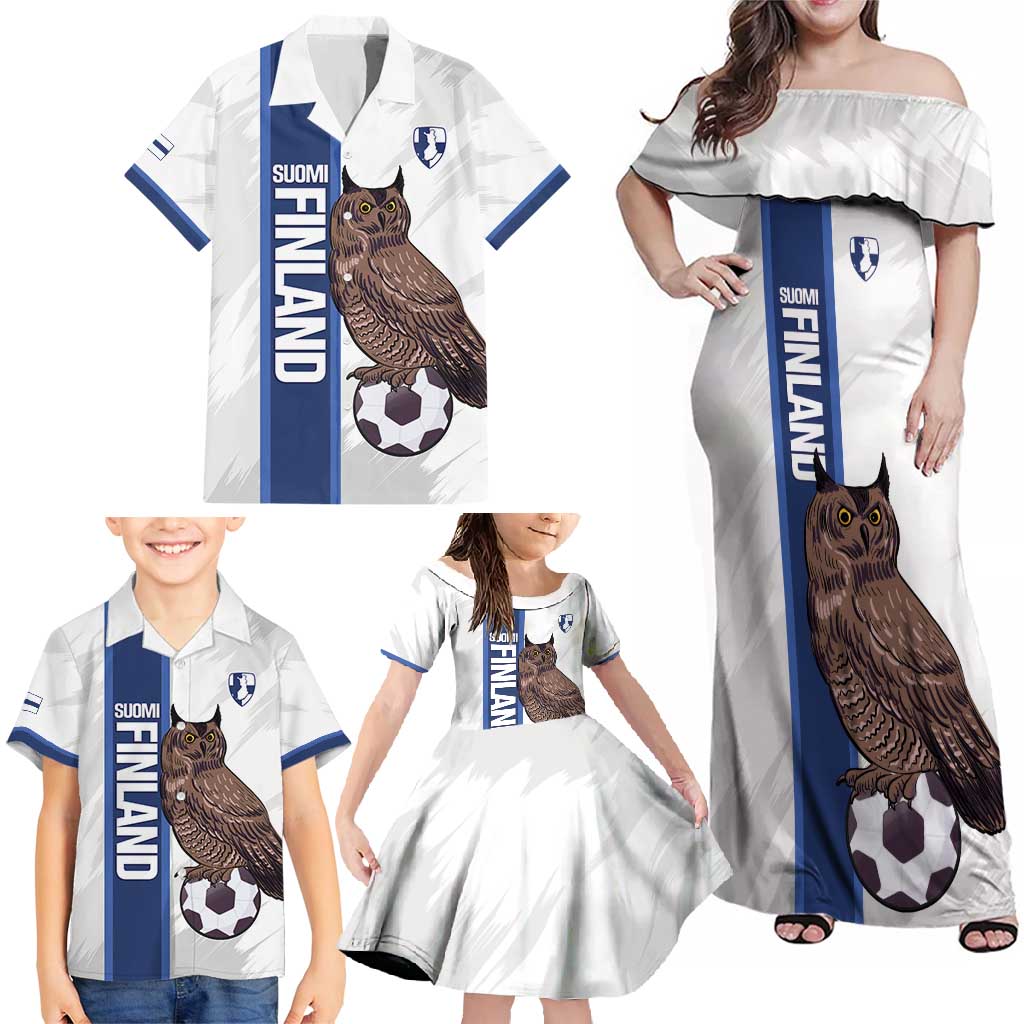 Custom Finland Football Family Matching Off Shoulder Maxi Dress and Hawaiian Shirt Suomi Come On Huuhkajat