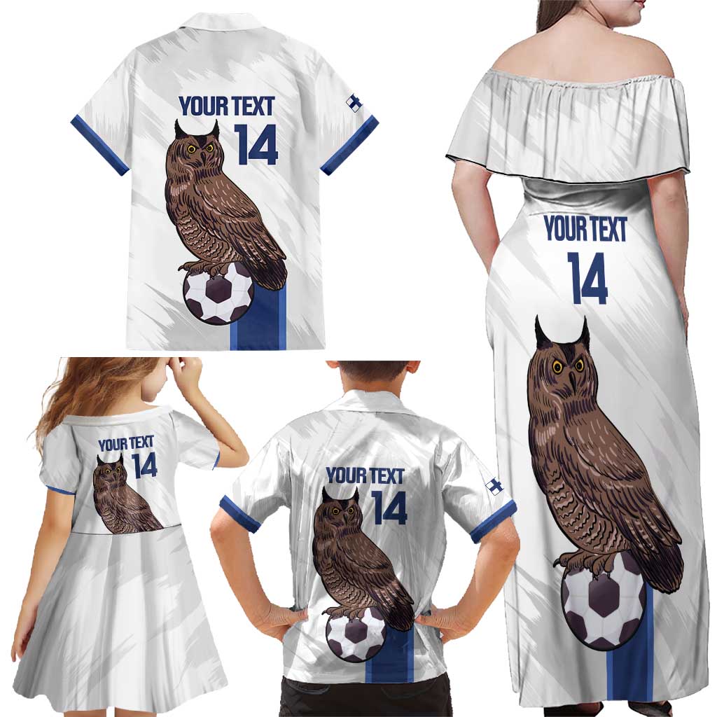Custom Finland Football Family Matching Off Shoulder Maxi Dress and Hawaiian Shirt Suomi Come On Huuhkajat