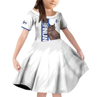 Custom Finland Football Family Matching Off Shoulder Short Dress and Hawaiian Shirt Suomi Come On Huuhkajat