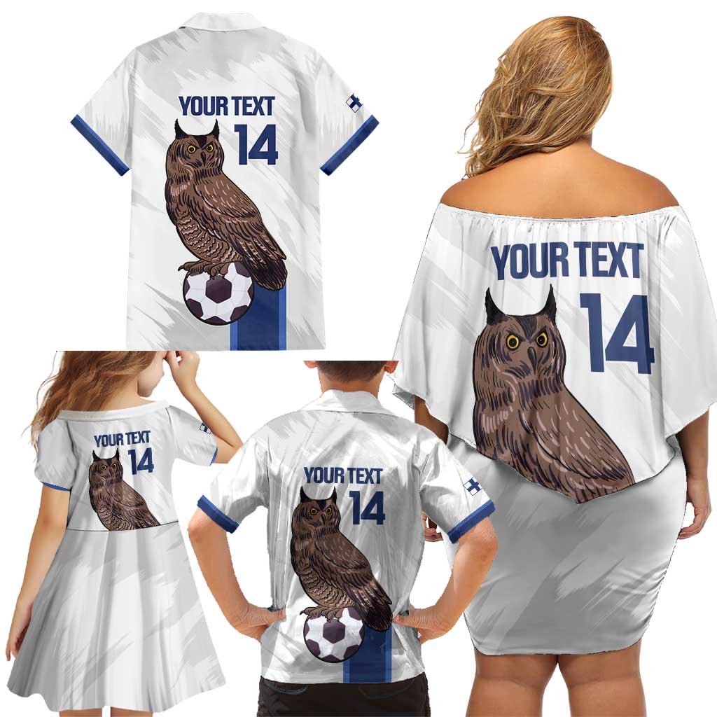 Custom Finland Football Family Matching Off Shoulder Short Dress and Hawaiian Shirt Suomi Come On Huuhkajat