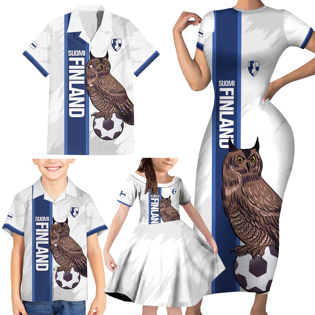 Custom Finland Football Family Matching Short Sleeve Bodycon Dress and Hawaiian Shirt Suomi Come On Huuhkajat