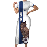 Custom Finland Football Family Matching Short Sleeve Bodycon Dress and Hawaiian Shirt Suomi Come On Huuhkajat