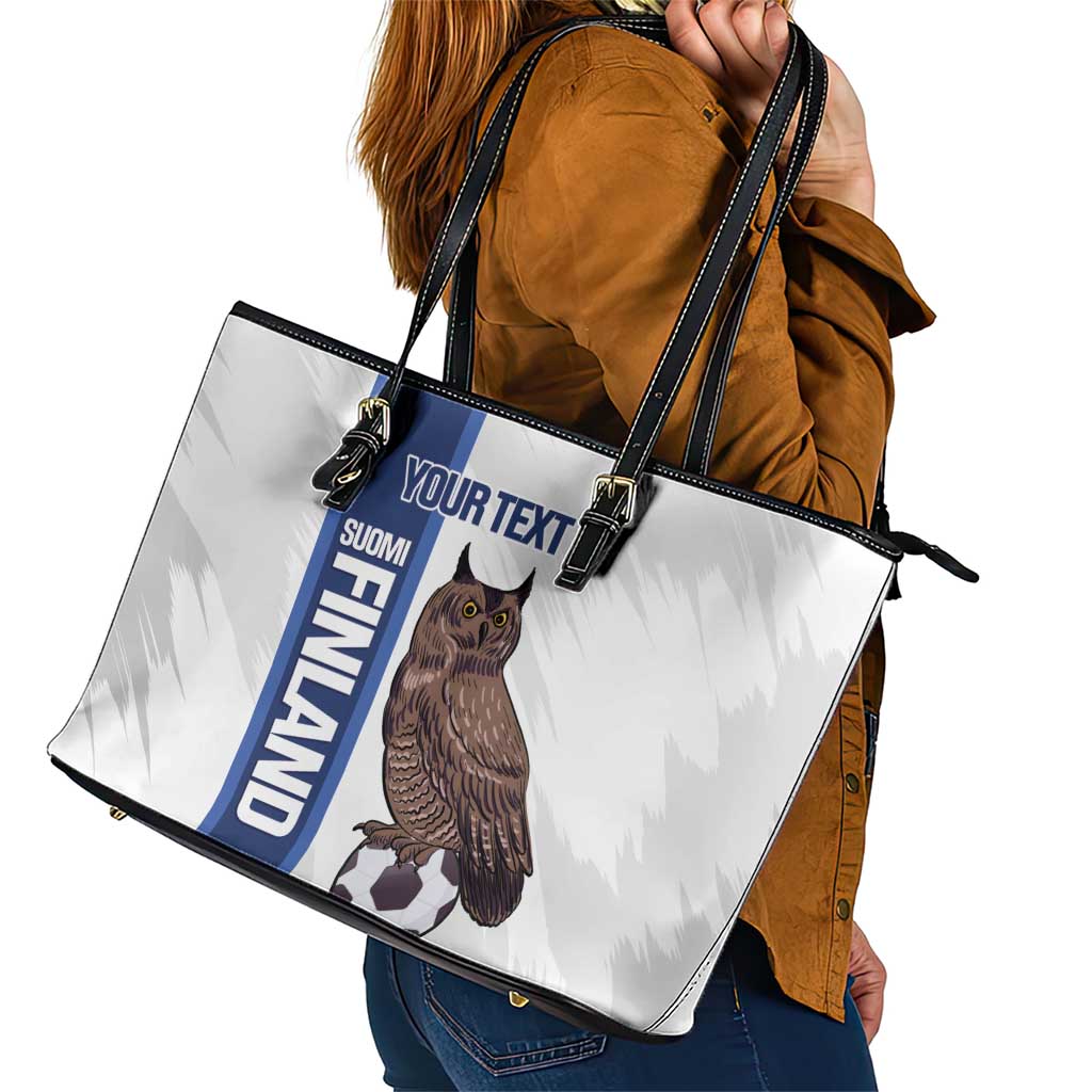 Custom Finland Football Leather Tote Bag Suomi Come On Huuhkajat
