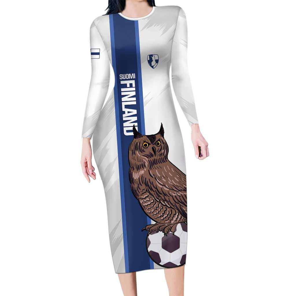 Custom Finland Football Long Sleeve Bodycon Dress Suomi Come On Huuhkajat