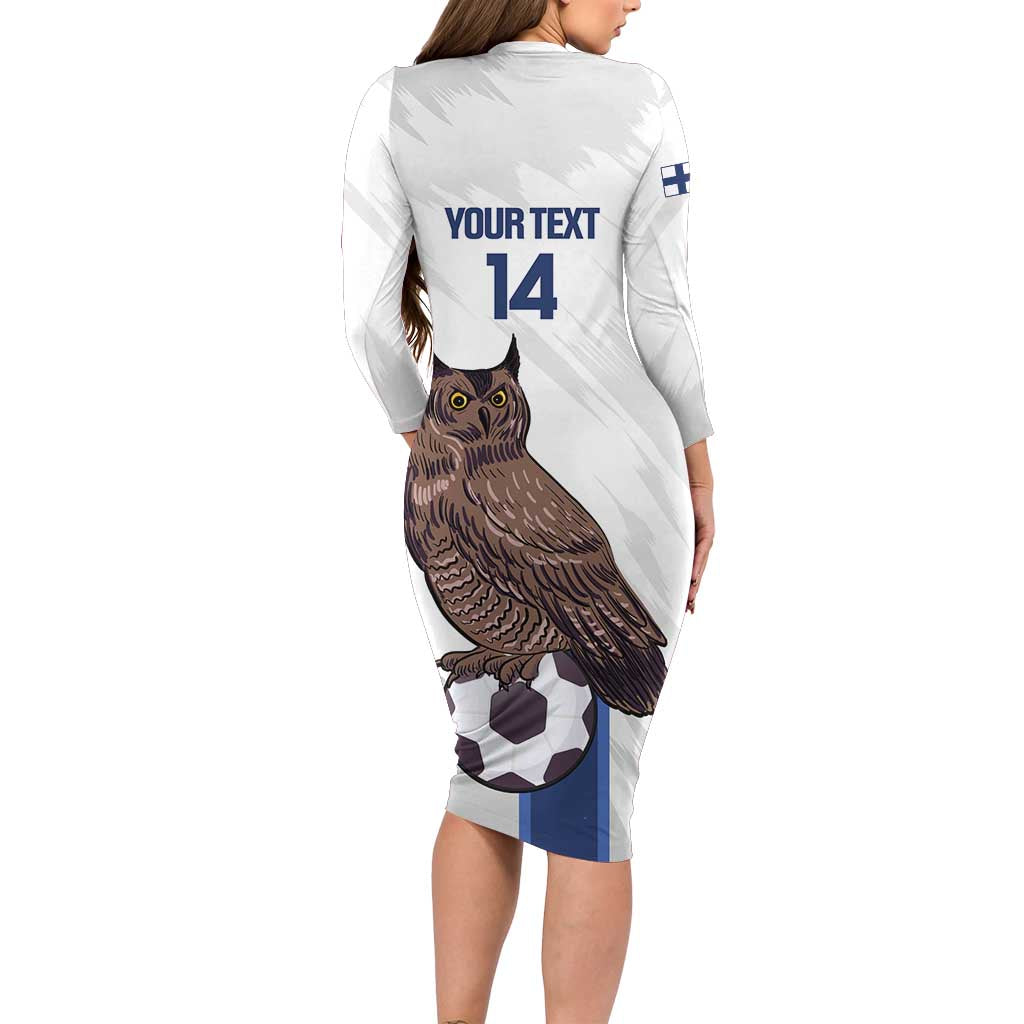 Custom Finland Football Long Sleeve Bodycon Dress Suomi Come On Huuhkajat