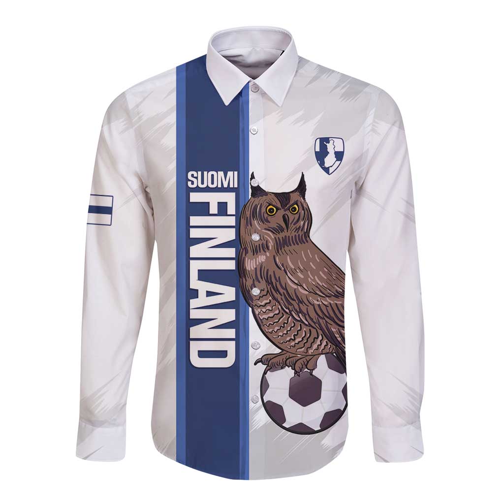 Custom Finland Football Long Sleeve Button Shirt Suomi Come On Huuhkajat