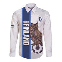 Custom Finland Football Long Sleeve Button Shirt Suomi Come On Huuhkajat