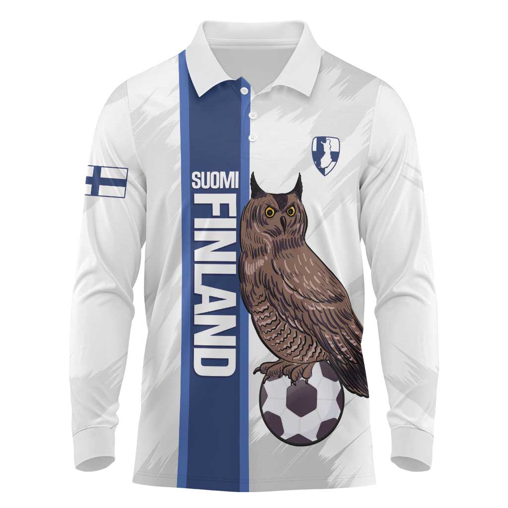 Custom Finland Football Long Sleeve Polo Shirt Suomi Come On Huuhkajat