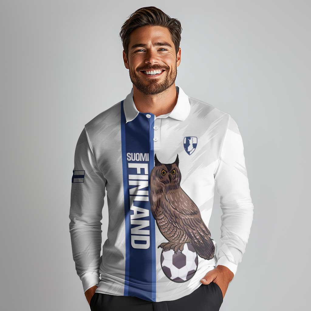 Custom Finland Football Long Sleeve Polo Shirt Suomi Come On Huuhkajat