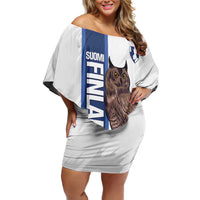 Custom Finland Football Off Shoulder Short Dress Suomi Come On Huuhkajat