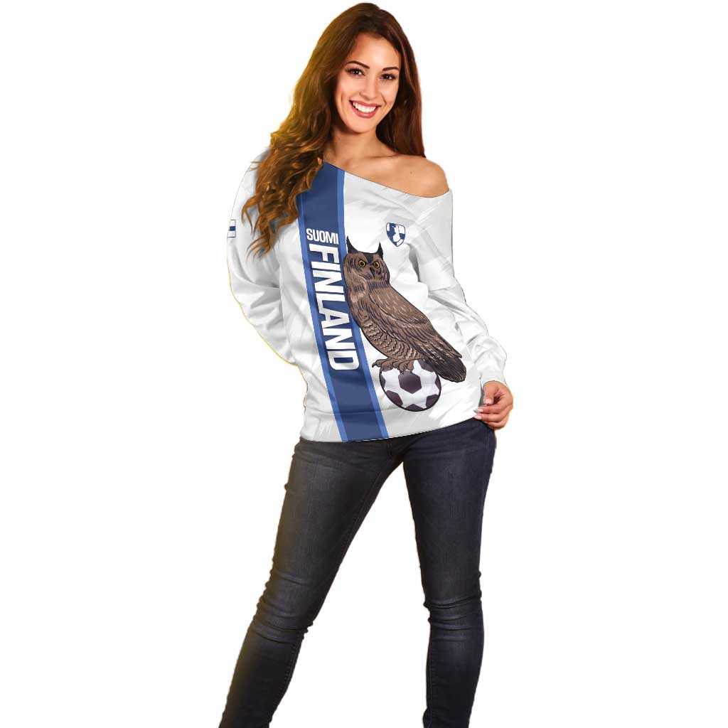 Custom Finland Football Off Shoulder Sweater Suomi Come On Huuhkajat