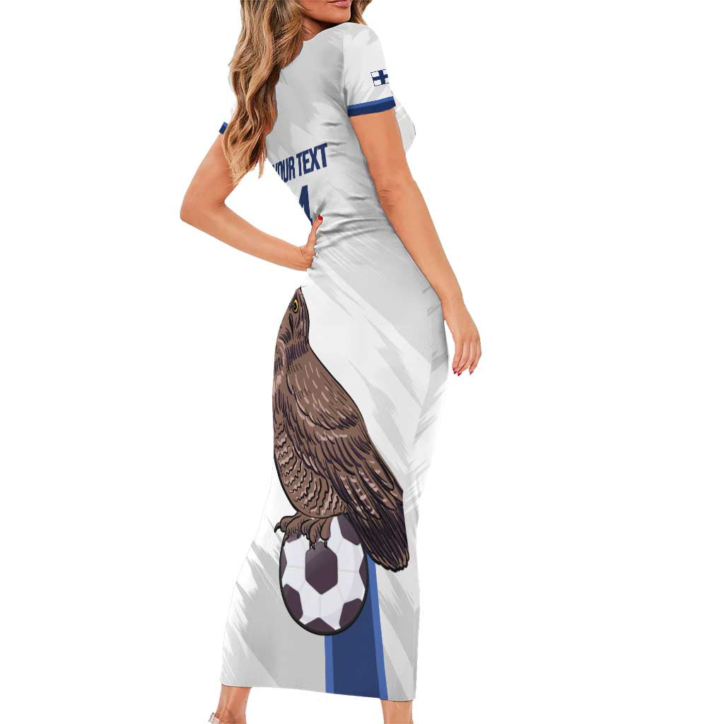 Custom Finland Football Short Sleeve Bodycon Dress Suomi Come On Huuhkajat
