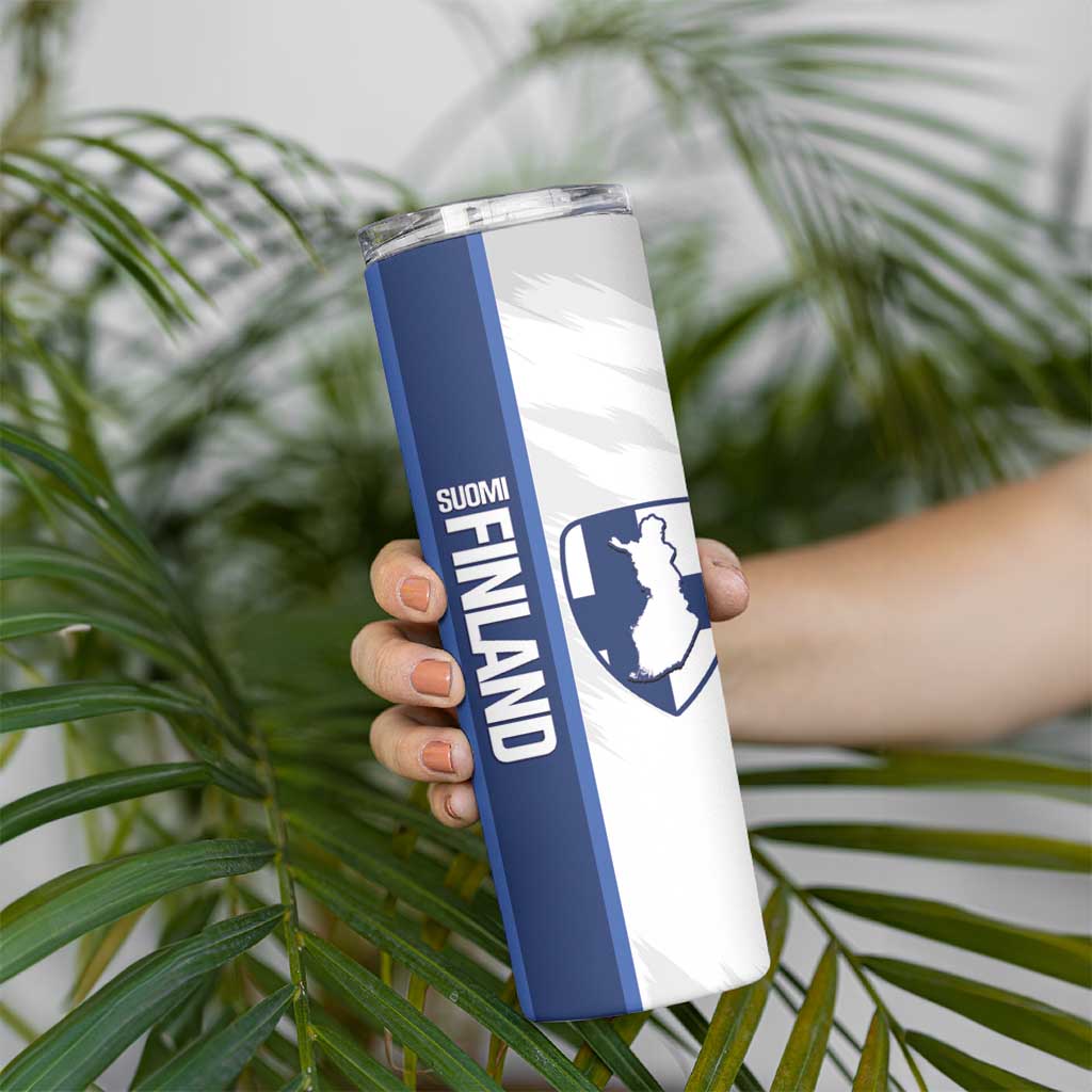 Custom Finland Football Skinny Tumbler Suomi Come On Huuhkajat