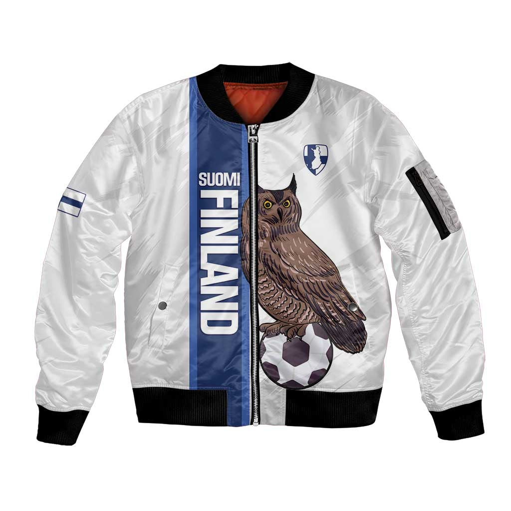 Custom Finland Football Sleeve Zip Bomber Jacket Suomi Come On Huuhkajat