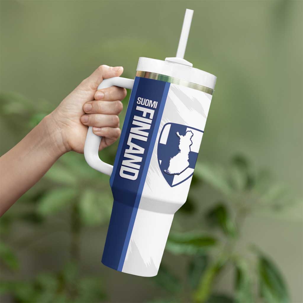 Custom Finland Football Tumbler With Handle Suomi Come On Huuhkajat