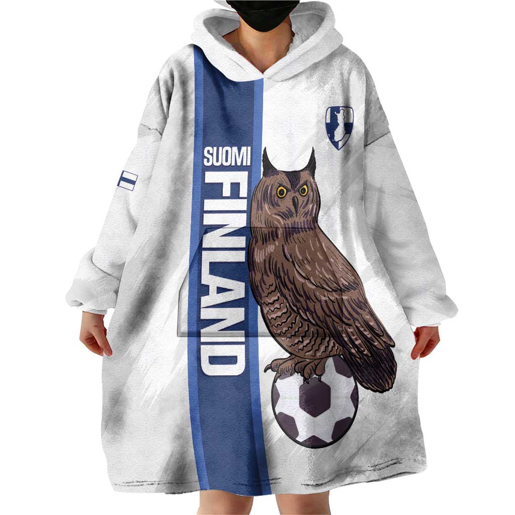 Custom Finland Football Wearable Blanket Hoodie Suomi Come On Huuhkajat