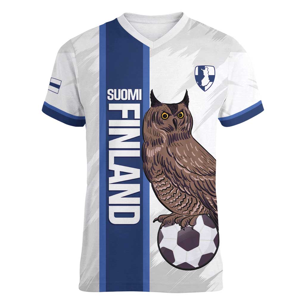 Custom Finland Football Women V-Neck T-Shirt Suomi Come On Huuhkajat